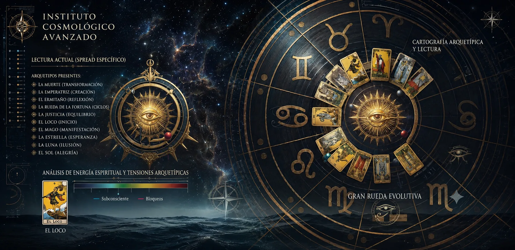 Lectura de tarot y análisis arquetípico del Instituto Cosmológico Avanzado